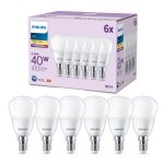 Mehrfachpackung 6x Philips Glühbirne LED E14 Birne Matt 5W 470lm - 827 Extra Warmweiß